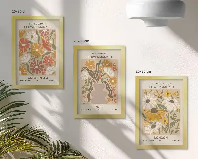 Juego de 3 cuadros decorativos con estampados florales de Ámsterdam, París y Londres