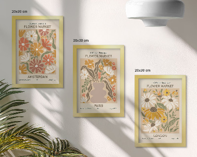 Juego de 3 cuadros decorativos Estampados florales de Ámsterdam, París y Londres.