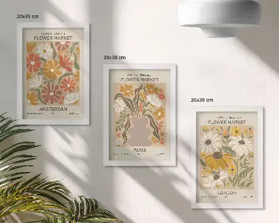 Juego de 3 cuadros decorativos con estampados florales de Ámsterdam, París y Londres