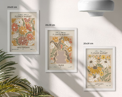 Juego de 3 cuadros decorativos Estampados florales de Ámsterdam, París y Londres.