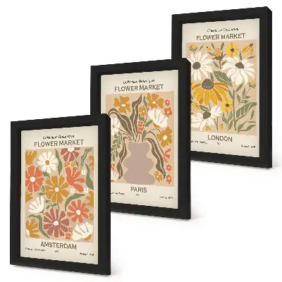 Juego de 3 cuadros decorativos con estampados florales de Ámsterdam, París y Londres