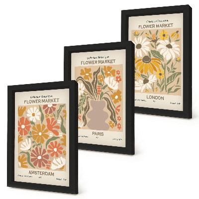 Juego de 3 cuadros decorativos Estampados florales de Ámsterdam, París y Londres.