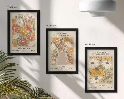 Juego de 3 cuadros decorativos con estampados florales de Ámsterdam, París y Londres