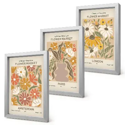 Juego de 3 cuadros decorativos con estampados florales de Ámsterdam, París y Londres