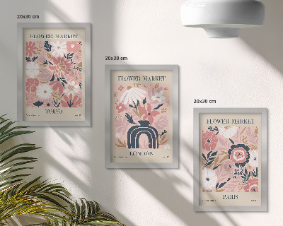 Tríptico enmarcado Motivos florales en Tokio, Londres y París.