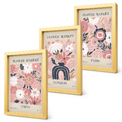 Tríptico enmarcado Motivos florales en Tokio, Londres y París.