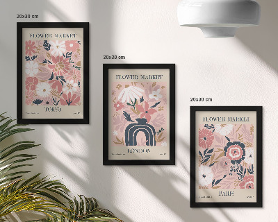 Tríptico enmarcado Motivos florales en Tokio, Londres y París.