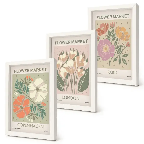 Juego de 3 cuadros decorativos con carteles florales de Copenhague, Londres y París