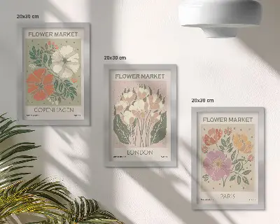 Juego de 3 cuadros decorativos con carteles florales de Copenhague, Londres y París