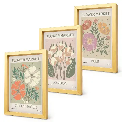 Juego de 3 cuadros decorativos con carteles florales de Copenhague, Londres y París
