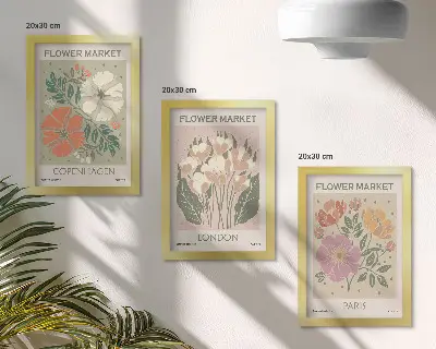 Juego de 3 cuadros decorativos con carteles florales de Copenhague, Londres y París