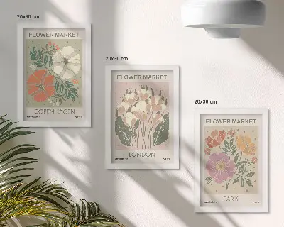 Juego de 3 cuadros decorativos con carteles florales de Copenhague, Londres y París