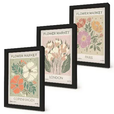 Juego de 3 cuadros decorativos con carteles florales de Copenhague, Londres y París