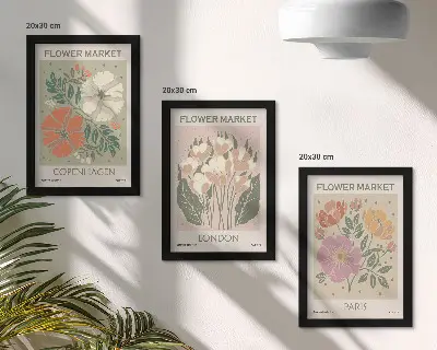 Juego de 3 cuadros decorativos con carteles florales de Copenhague, Londres y París