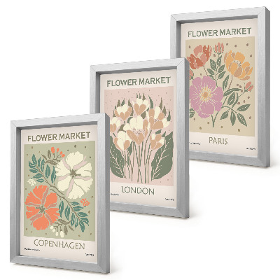 Juego de 3 cuadros decorativos Carteles florales Copenhague Londres París