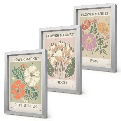 Juego de 3 cuadros decorativos con carteles florales de Copenhague, Londres y París