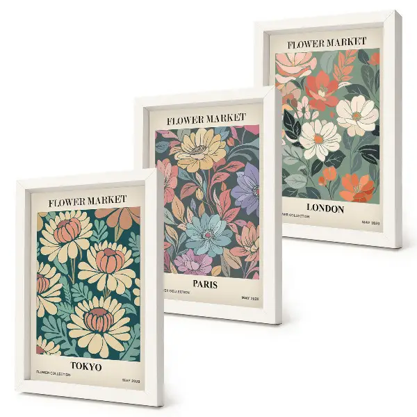 Carteles florales Tokio París Londres tríptico enmarcado