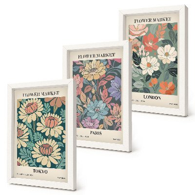 Tríptico enmarcado Carteles florales Tokio París Londres