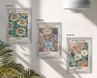 Carteles florales Tokio París Londres tríptico enmarcado
