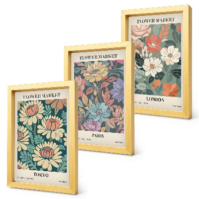 Tríptico enmarcado Carteles florales Tokio París Londres