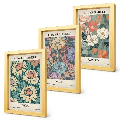 Carteles florales Tokio París Londres tríptico enmarcado