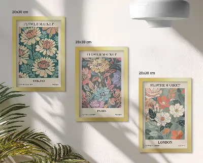 Carteles florales Tokio París Londres tríptico enmarcado