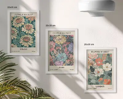 Carteles florales Tokio París Londres tríptico enmarcado