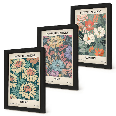 Tríptico enmarcado Carteles florales Tokio París Londres