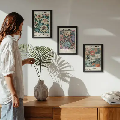 Carteles florales Tokio París Londres tríptico enmarcado