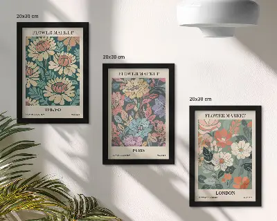 Carteles florales Tokio París Londres tríptico enmarcado