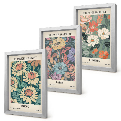 Tríptico enmarcado Carteles florales Tokio París Londres