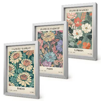 Carteles florales Tokio París Londres tríptico enmarcado