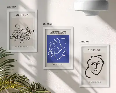 Tríptico enmarcado con diseños abstractos al estilo de Henri Matisse