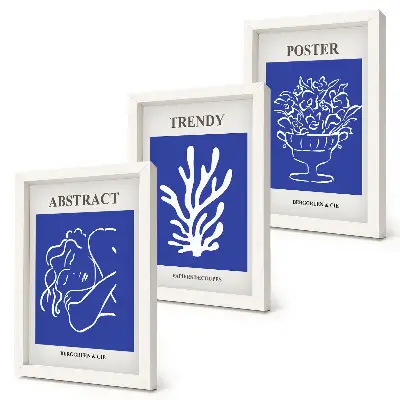 Juego de 3 cuadros decorativos con elegantes carteles azules de Henri Matisse