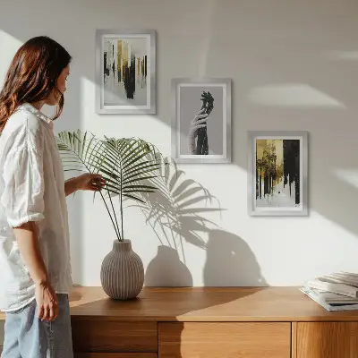 Tríptico enmarcado patrones de pintura abstracta con dos manos