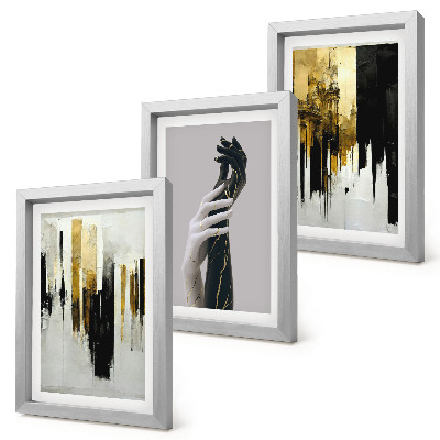 Tríptico enmarcado Patrones de pintura abstracta y dos manos