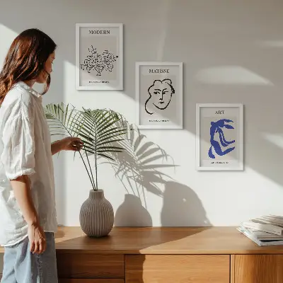 Juego de 3 cuadros decorativos con carteles abstractos al estilo minimalista de Henri Matisse