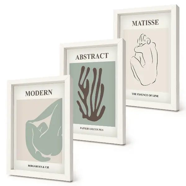 Juego de 3 cuadros decorativos con elegantes pinturas de motivos abstractos de Henri Matisse