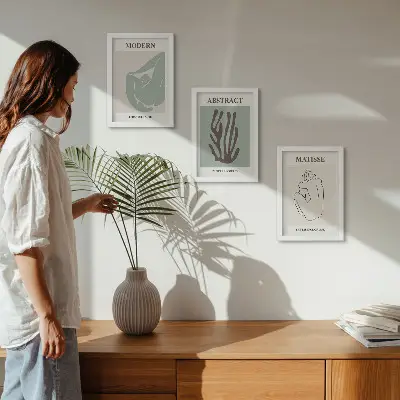Juego de 3 cuadros decorativos con elegantes pinturas de motivos abstractos de Henri Matisse