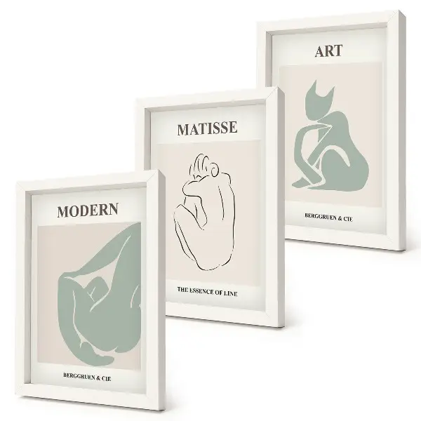 Figuras abstractas en tonos pastel de Henri Matisse tríptico enmarcado