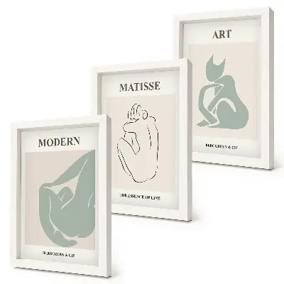 Figuras abstractas en tonos pastel de Henri Matisse tríptico enmarcado