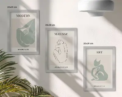 Figuras abstractas en tonos pastel de Henri Matisse tríptico enmarcado