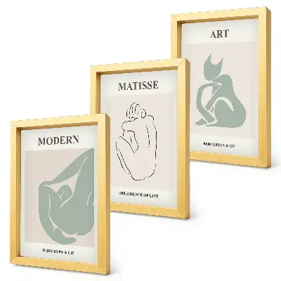 Figuras abstractas en tonos pastel de Henri Matisse tríptico enmarcado