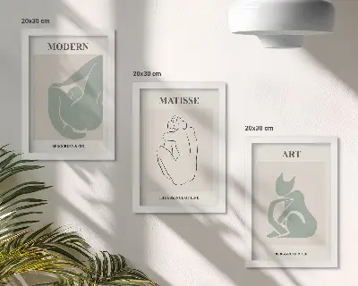 Figuras abstractas en tonos pastel de Henri Matisse tríptico enmarcado