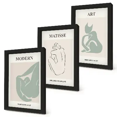 Figuras abstractas en tonos pastel de Henri Matisse tríptico enmarcado