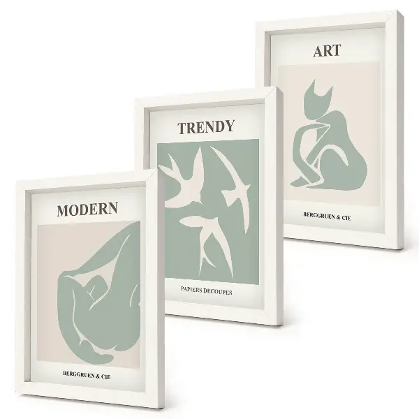 Juego de 3 cuadros decorativos con figuras abstractas de Henri Matisse en colores apagados