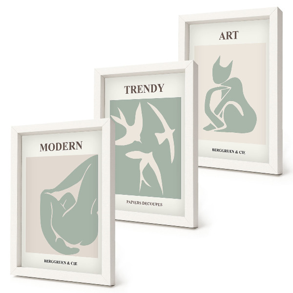 Juego de 3 cuadros decorativos Figuras abstractas de Henri Matisse en colores apagados.