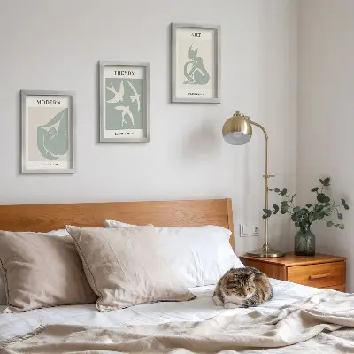 Juego de 3 cuadros decorativos con figuras abstractas de Henri Matisse en colores apagados