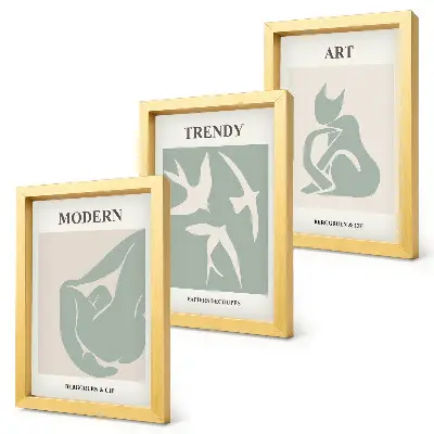 Juego de 3 cuadros decorativos con figuras abstractas de Henri Matisse en colores apagados