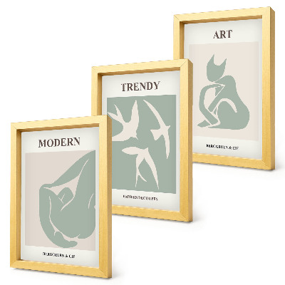 Juego de 3 cuadros decorativos Figuras abstractas de Henri Matisse en colores apagados.